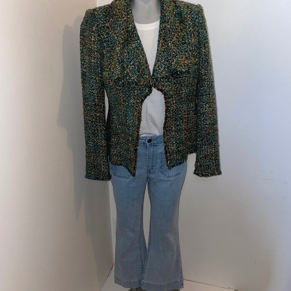Lafayette 148 Blazer multicolor green drape collar fantasy tweed jacket size six - Picture 3 of 8